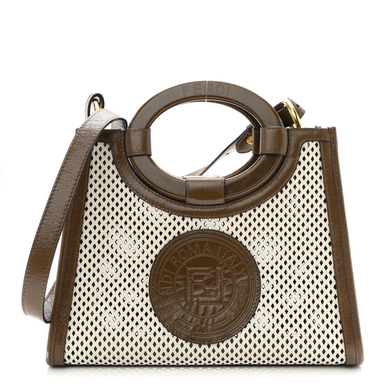Fendi — Vitello Liberty Glossy Perforated Small Runaway Shopper Ice Maya — Handbag — resale
