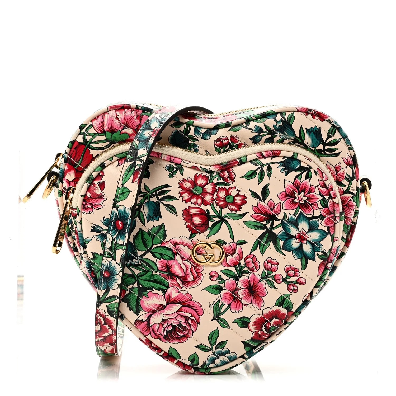 Gucci — Matelasse Diagonal Brit Roses Print Mini Interlocking G Heart — Handbag — resale