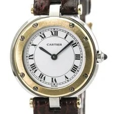 Cartier — Cartier Santos Round 18K Gold Steel Leather Quartz Polished — Watch — resale