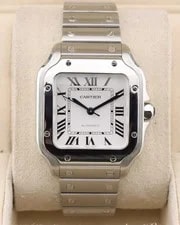 Cartier — Cartier Santos Midsized Stainless Steel White Dial Auto WSSA0029 Papers — Watch — resale