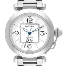 Cartier — Cartier Pasha C Big Date Midsize Steel W31055M7 Box Papers — Watch — resale