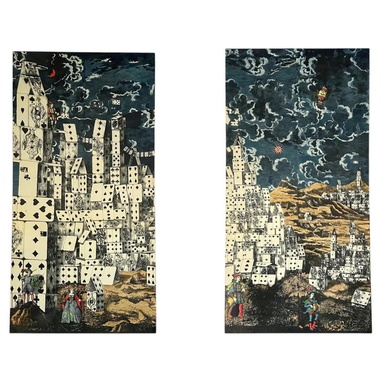 Fornasetti, Piero Fornasetti — Fornasetti Set of 2 "Città di Carte" Panels — Furniture — resale