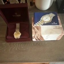 Tudor — Tudor Monarch Quartz Two-Tone Stainless Champagne Dial Date Box Manual — Watch — resale