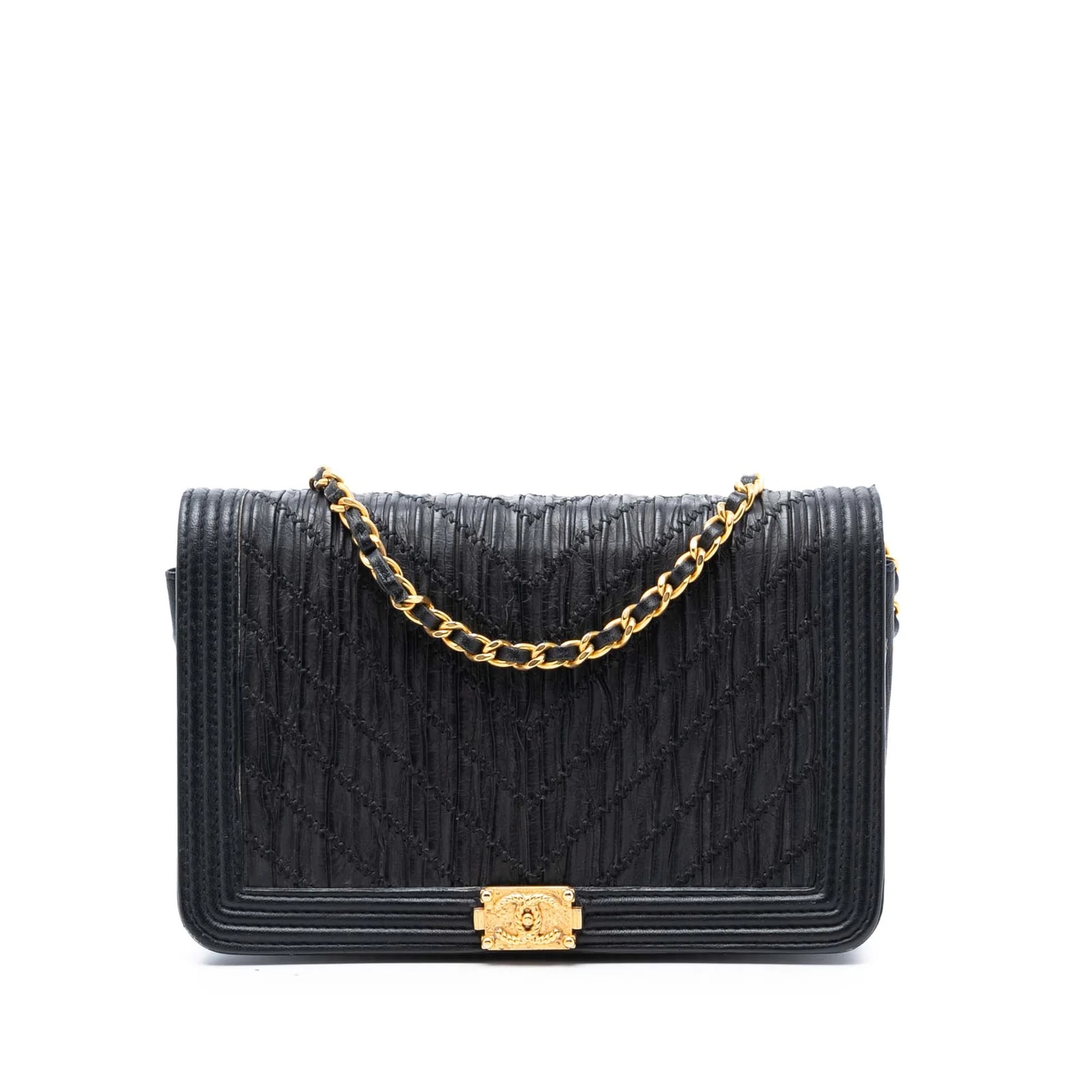 Chanel — Pleated Crumpled Chevron le Boy Wallet on Chain — Handbag — resale