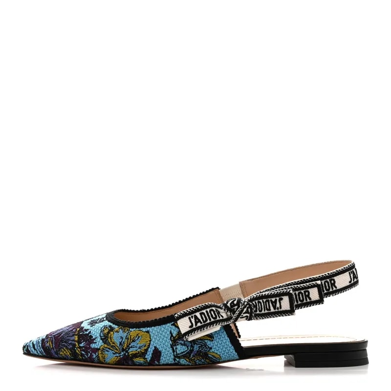 Dior — Embroidered Voyage Cotton Ribbon J'Adior Slingback 39 — Designer Shoe — resale