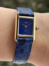 Cartier — Cartier Tank Must de Vermeil Blue Lapis Dial Solid Gold 18k 750 Lady Swiss — Watch — resale