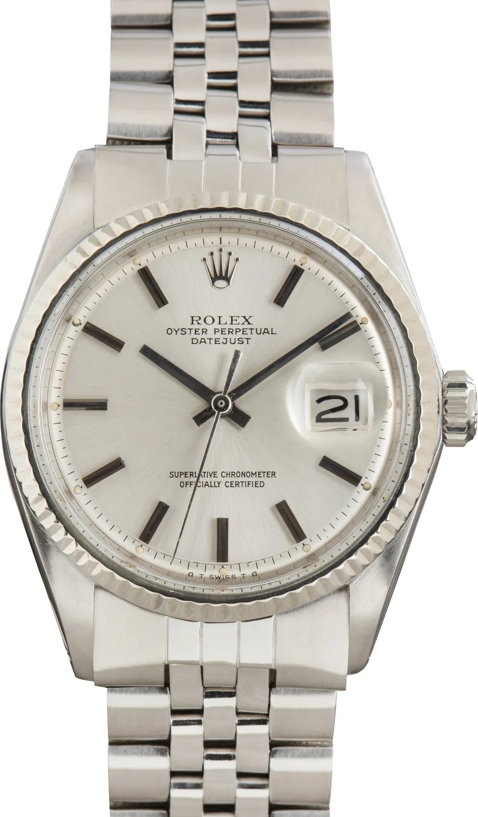 Rolex — Stainless Steel Rolex Datejust 36 Ref 1601 Silver Sigma Pie Pan Dial — Watch — resale