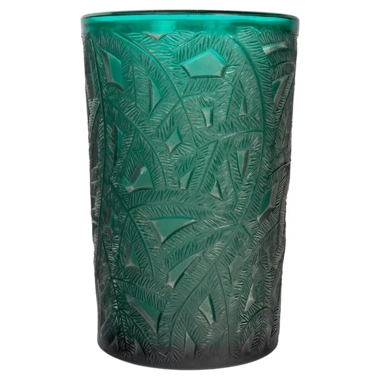 René Lalique — 1923 René Lalique Vase Epicea Spruce Teal Green Glass With White Patina — decorative_object — resale