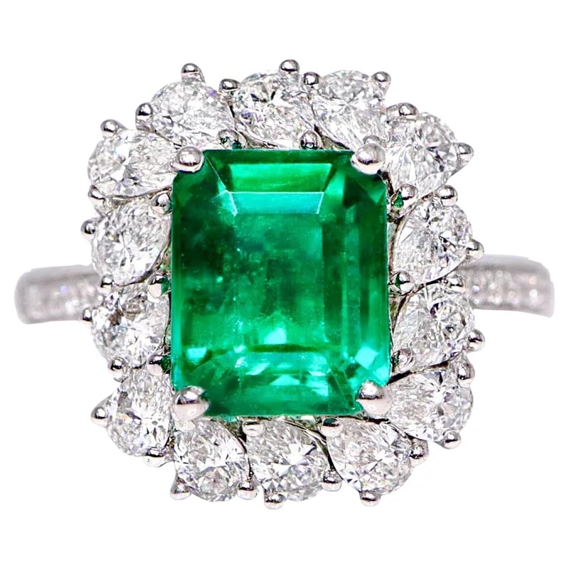 Guild 18K 2.99 Ct Zambia Vivid Green Emerald/Diamonds Engagement Ring — Jewelry — resale