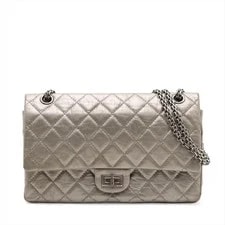 Chanel — Chanel Matelasse 2.55 Large Calf Double Flap Double Chain Gun — Handbag — resale