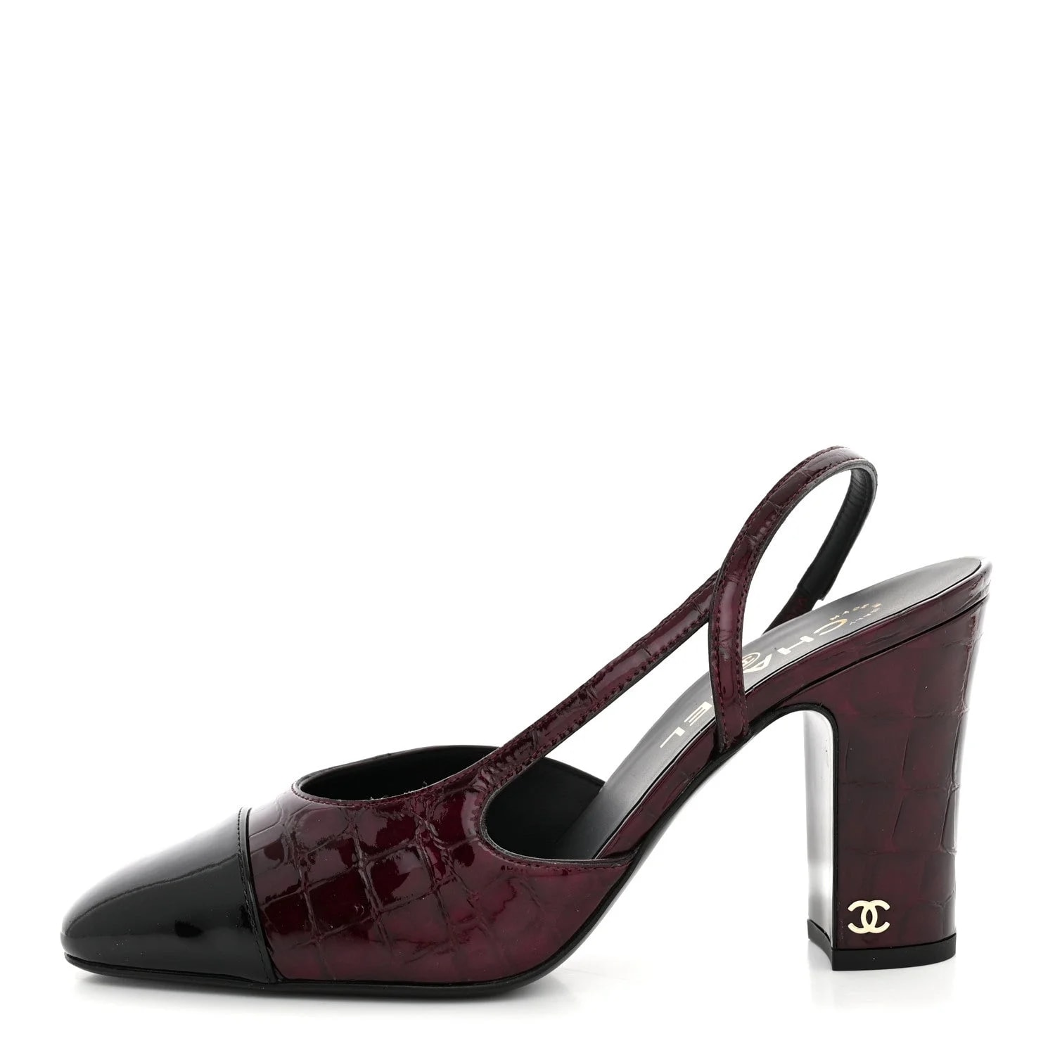 Chanel — Embossed Cap Toe CC Slingback 38 Dark — Designer Shoe — resale