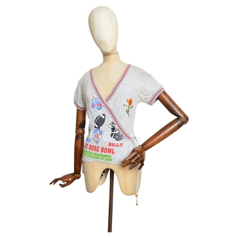 D&G by DOLCE & GABBANA, Dolce & Gabbana — 2000’s Dolce & Gabbana Print Sporty Beaded Wrap Around Crop Top — Designer Shoe — resale