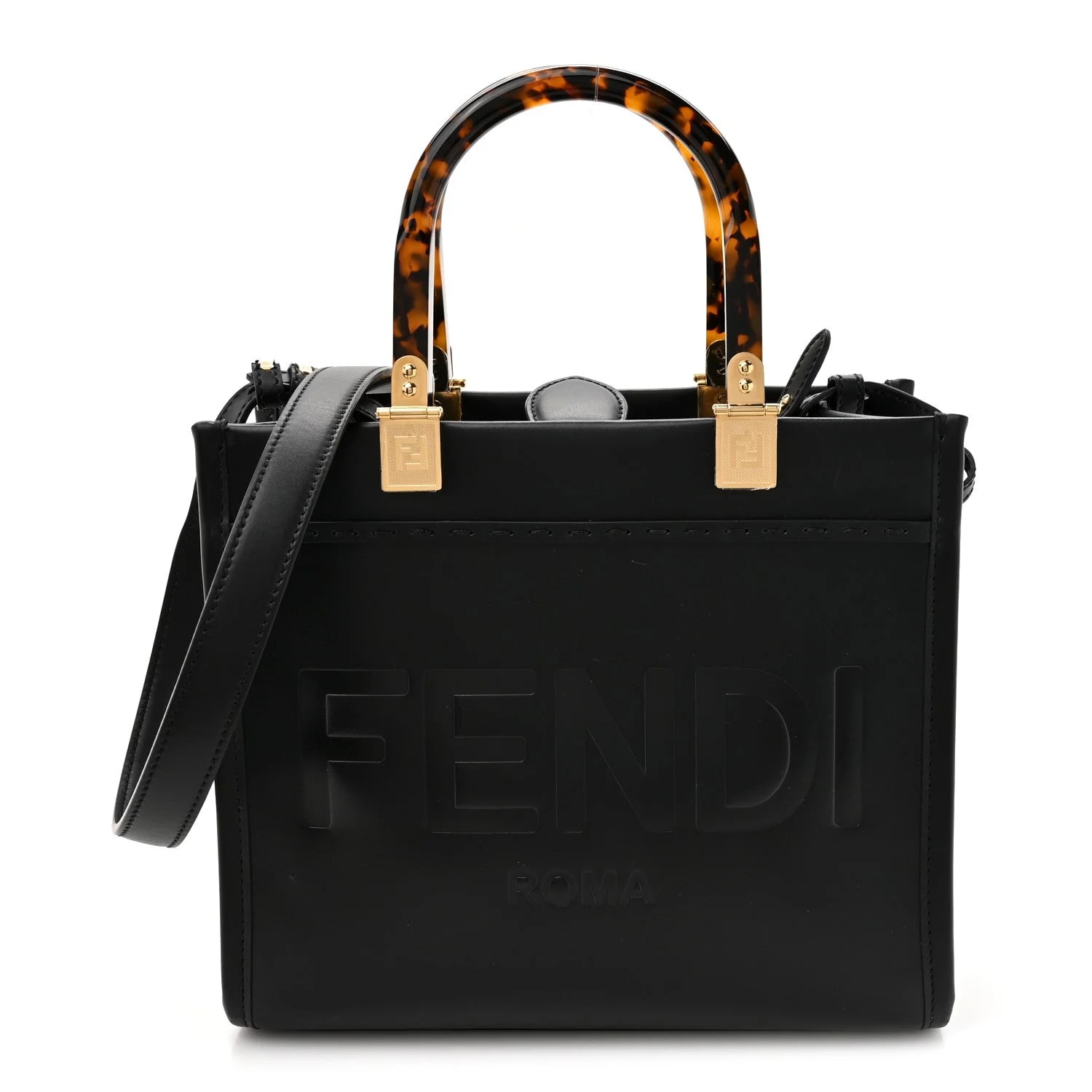 Fendi — Vitello King Plexiglass Logo Embossed Small Fendi Sunshine Shopper — Handbag — resale