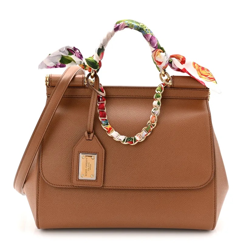 Dolce & Gabbana — Dauphine Medium Miss Sicily Satchel With Scarf Caramello — Handbag — resale