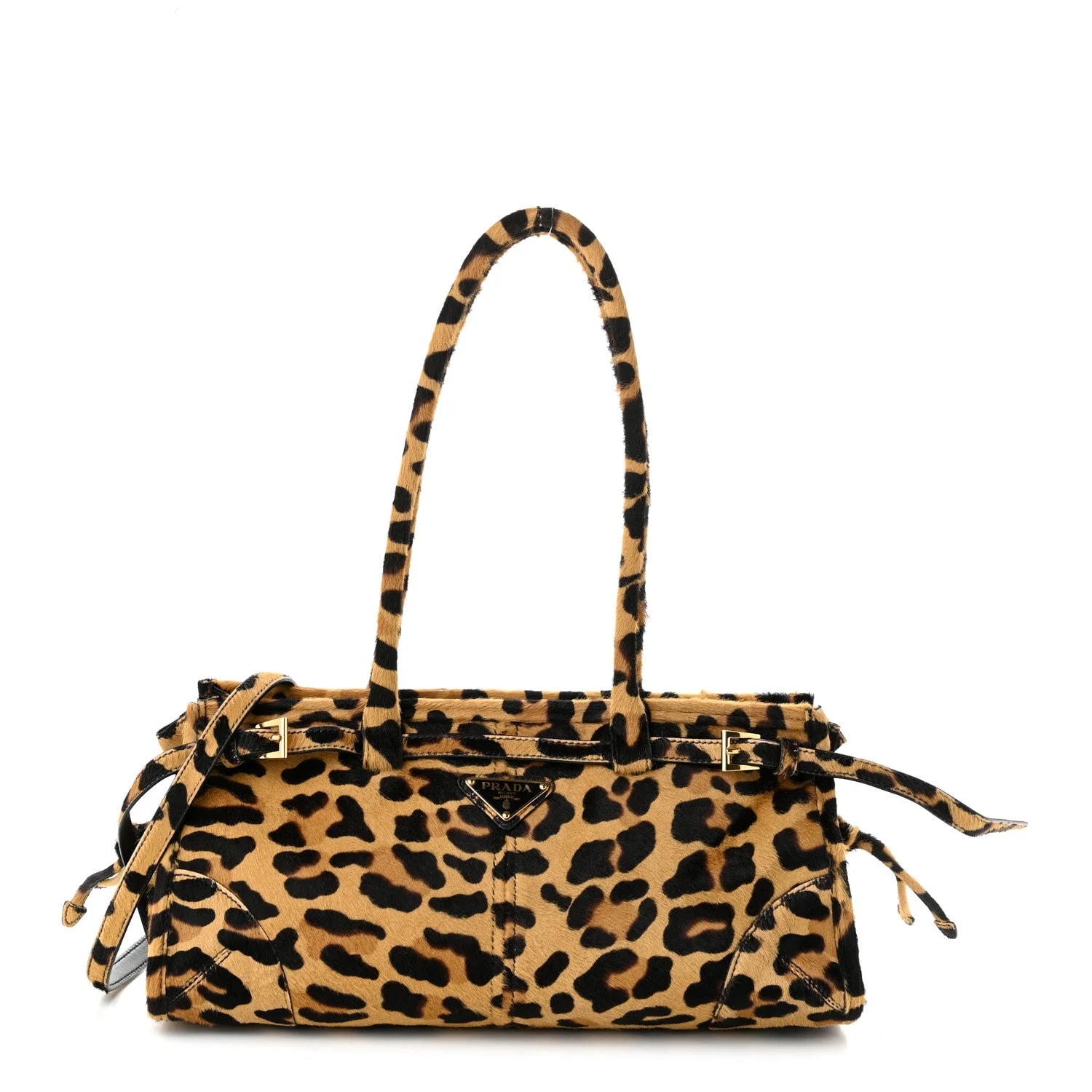Prada — Pony Hair Leopard Print Triangle Medium Bonnie — Handbag — resale