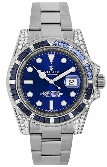 Worldofluxuryus — Rolex Submariner Date 18K White Gold & Diamonds & Sapphires — Watch — resale