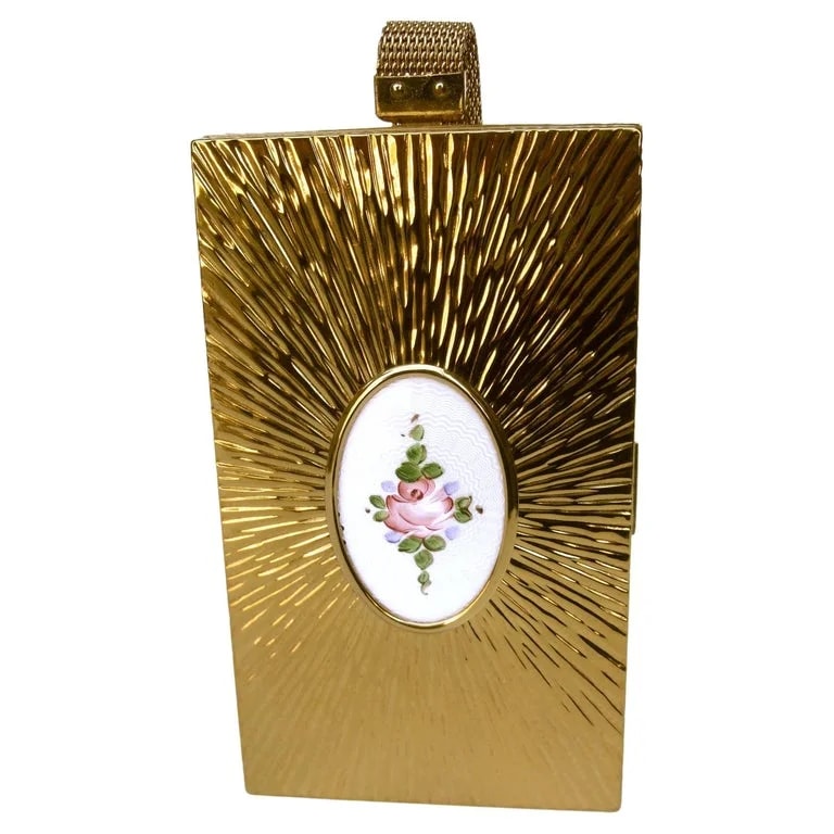 Evans Case Company — Evans Gilt Metal Guilloche Enamel Evening Bag Compact Case C 1950s — Designer Shoe — resale