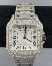 Cartier — Cartier Santos 37mm Auto SS 17CTW White Diamonds Dial W/ Appraisal  — Watch — resale