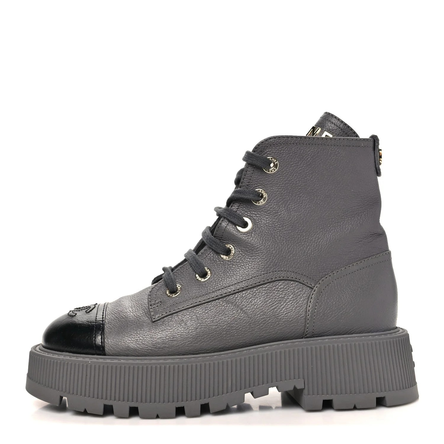 Chanel — Grained Shiny CC Lace Up Combat 39.5 — Designer Shoe — resale