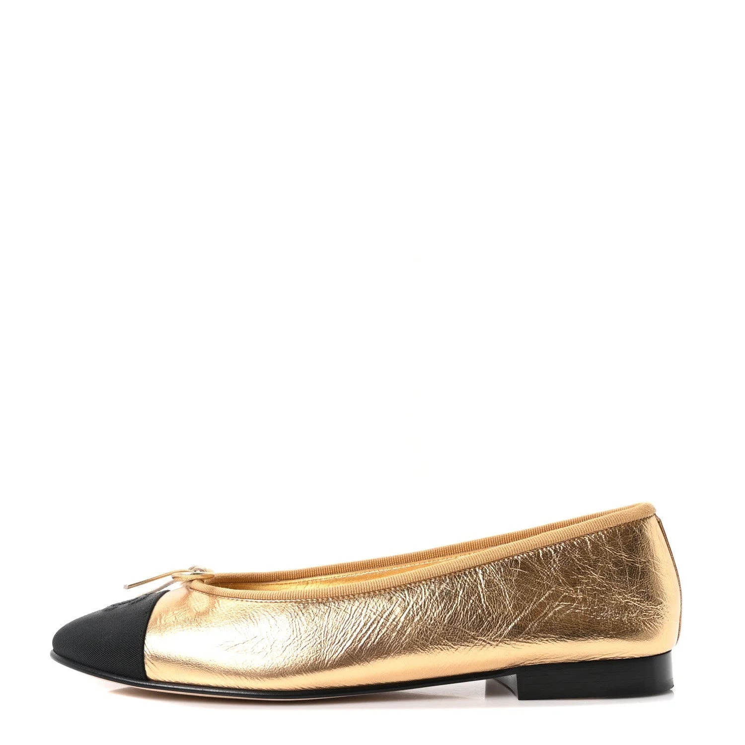 Chanel — Laminated Crumpled Grosgrain Cap Toe CC Ballerina 39 — Designer Shoe — resale