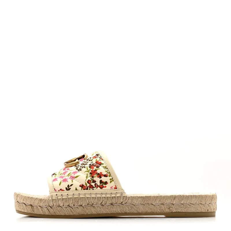 Gucci — Matelasse Diagonal Floral Print GG Marmont Pilar Espadrille Slide — Designer Shoe — resale