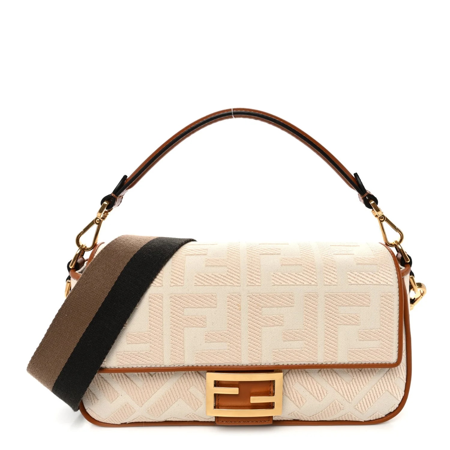 Fendi — Vitello King Strap Embroidered Baguette Grezzo Brandy Cuoio — Handbag — resale