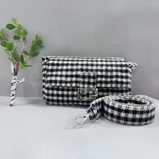 Fendi — Fendi Baguette Houndstooth Fabric Wide Strap Crossbody — Handbag — resale