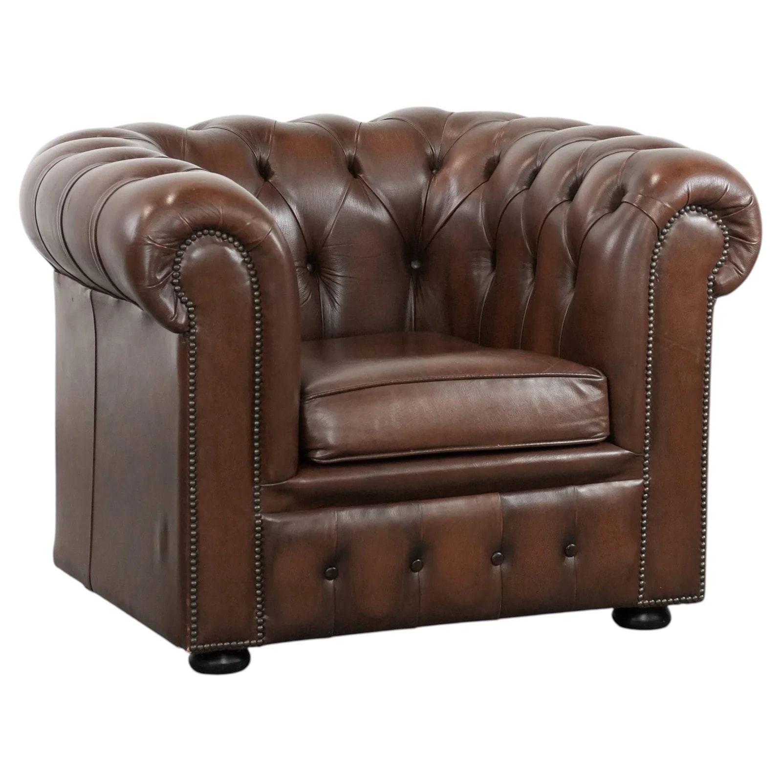 Brown Cowhide Leather Chesterfield Club Armchair in English Style — Furniture — resale