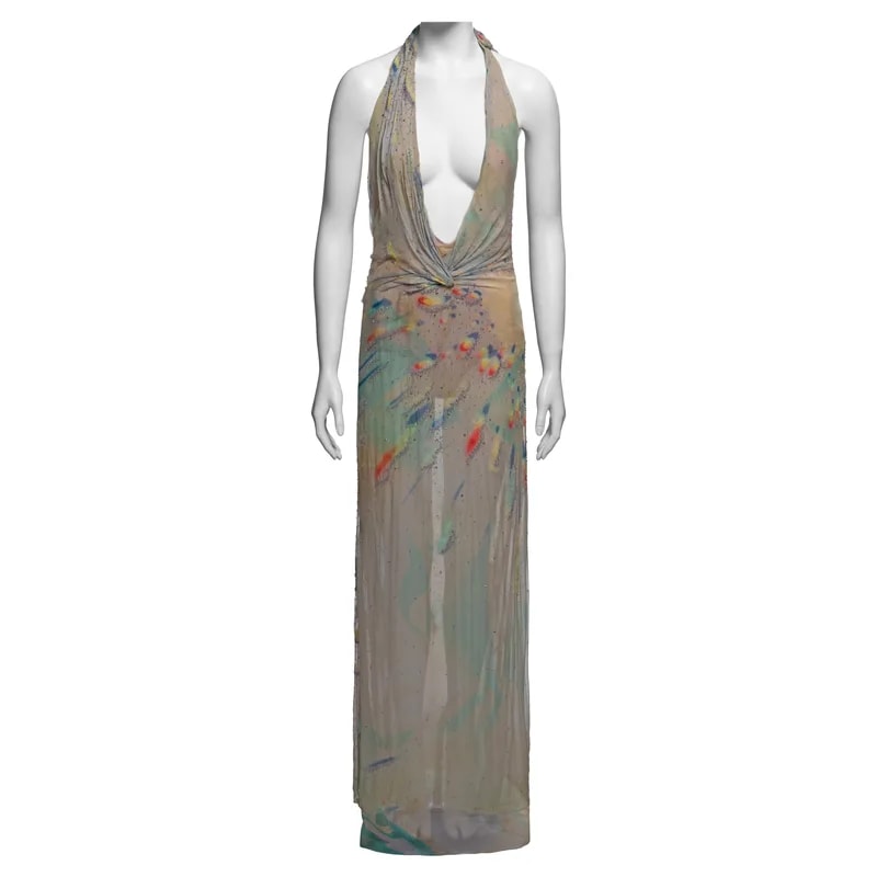 Gianni Versace — Gianni Versace Embellished Printed Plunging Neckline Dress — Clothing — resale