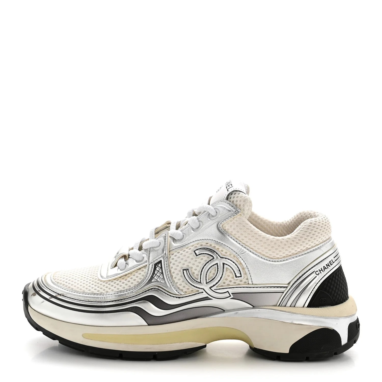 Chanel — Fabric Laminated Stretch CC Sneakers — Sneaker — resale