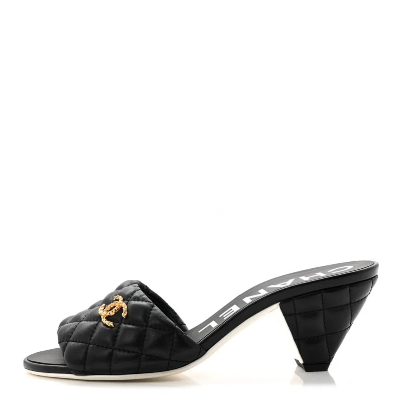 Chanel — Quilted Textured CC Mules — Designer Shoe — resale