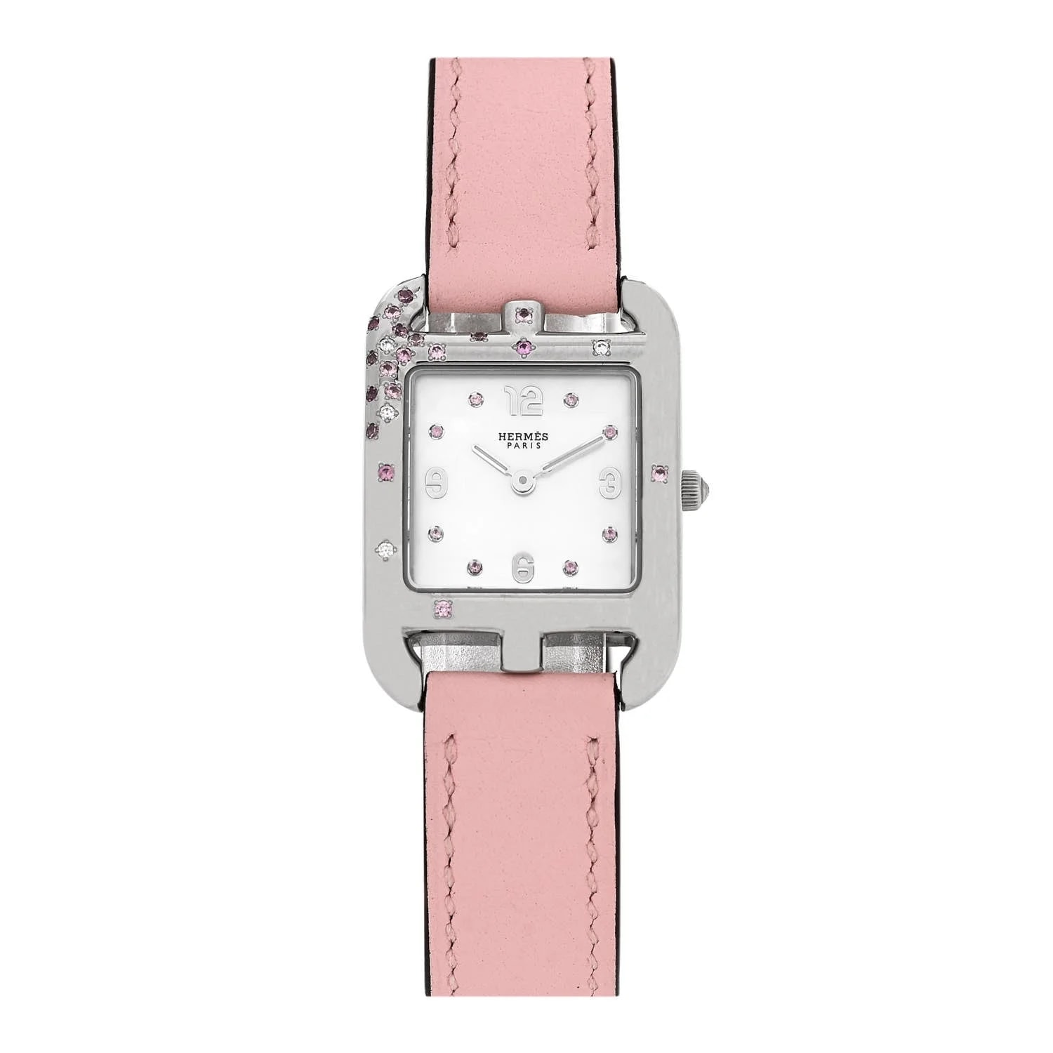 Hermès — Stainless Steel Swift Diamond Pink Sapphire Mother of Pearl 23mm Cape Cod Double Tour Quartz Rose Sakura — Watch — resale