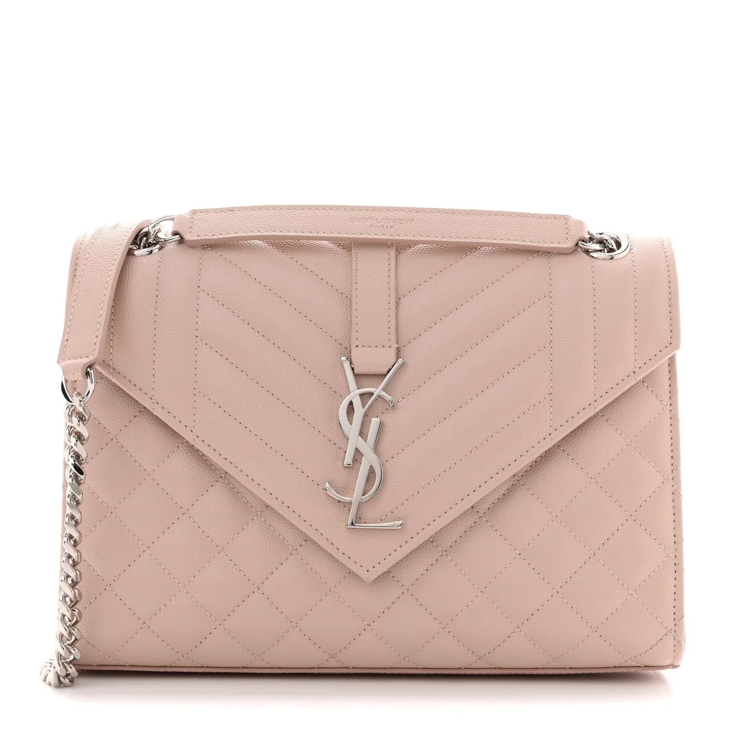 Saint Laurent — Grain de Poudre Textured Mixed Medium Triquilt Satchel — Handbag — resale