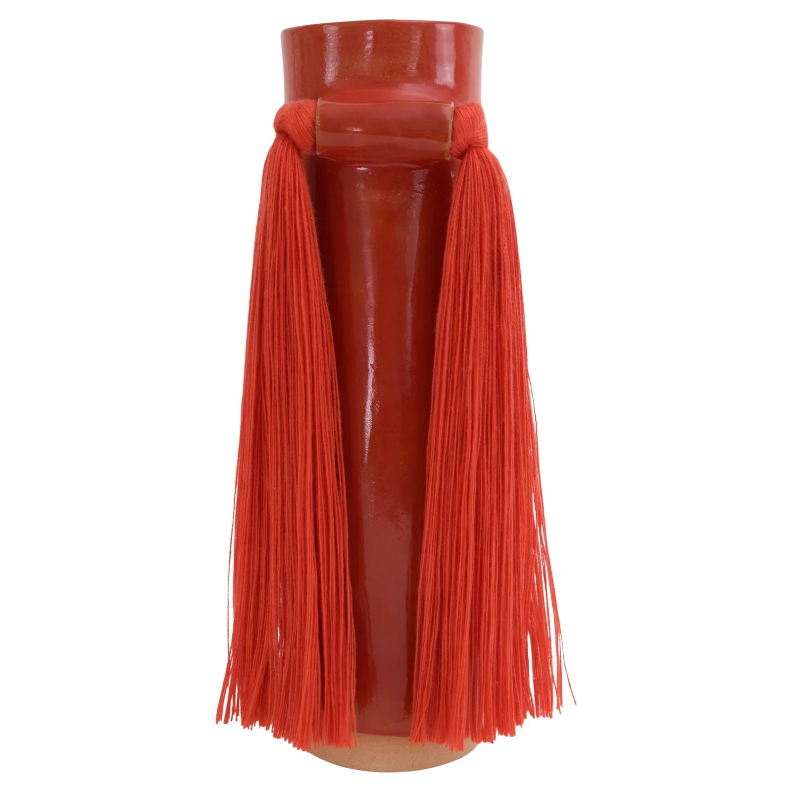 Handmade Ceramic Vase 531 in Red Glaze with Red Tencel Fringe — decorative_object — resale
