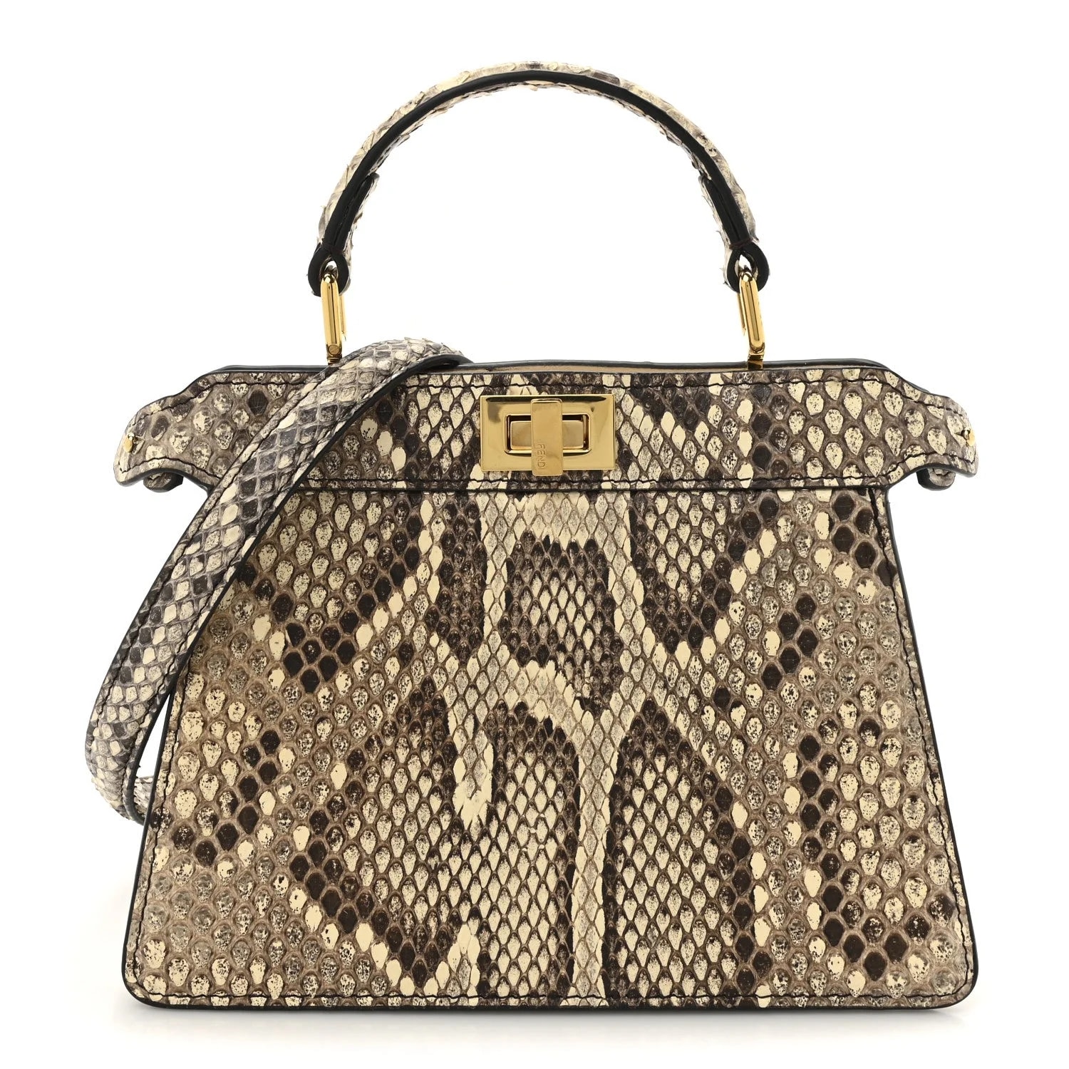 Fendi — Shiny Petite Peekaboo I SEE U Satchel Daisy Roccia Camelia — Handbag — resale