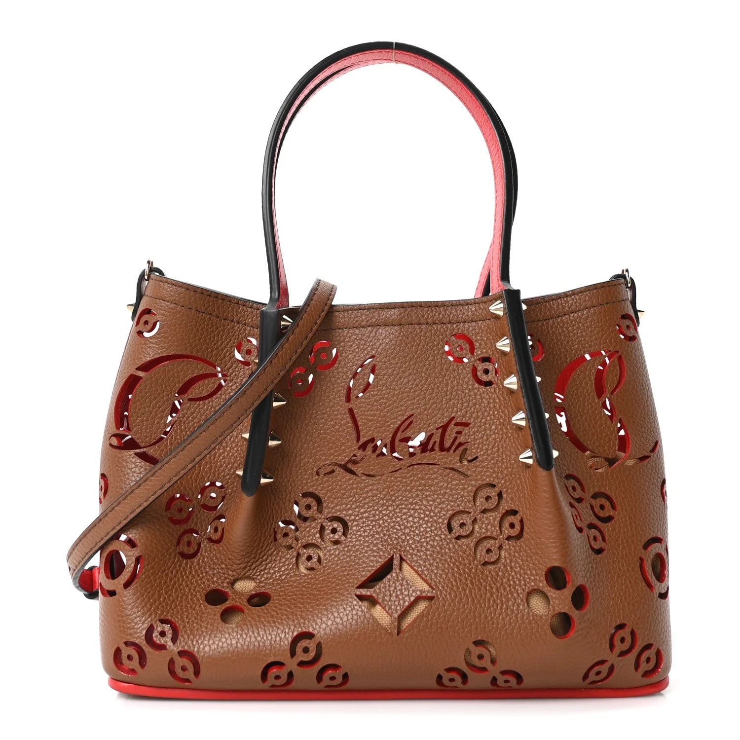 Christian Louboutin — Loubinthesky Mini Perforated Cabarock Spikes Biscotto — Handbag — resale