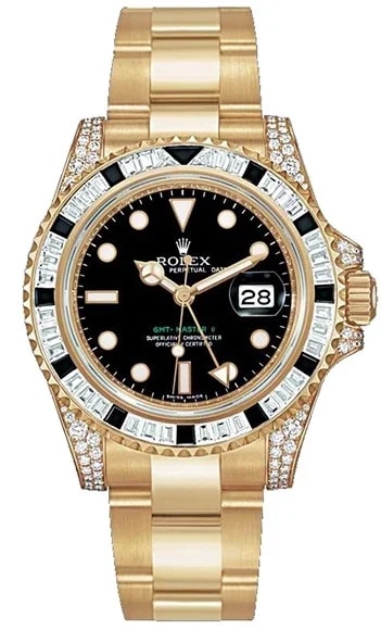 Worldofluxuryus — Rolex GMT Master II 18K Yellow Gold & Diamonds & Black Sapphires — Watch — resale