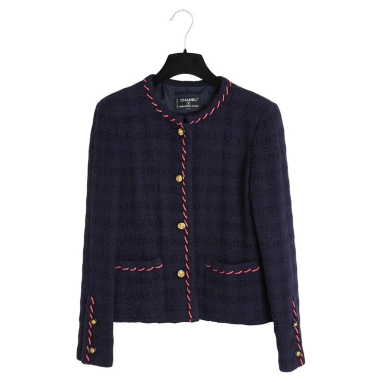 Chanel — Chanel 1970s Veste FR38 Whipstitch Trim Jacket UK10 US6 — Clothing — resale