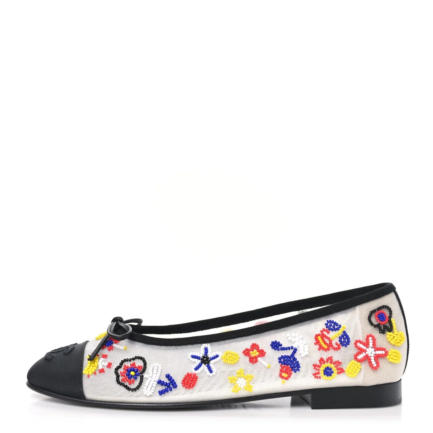 Chanel — Grosgrain Cap Toe CC Coco Beach Ballerina 37.5 — Designer Shoe — resale