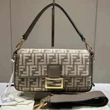Fendi — Fendi Baguette Dove Fluffy Monogram Top Handle Crossbody — Handbag — resale