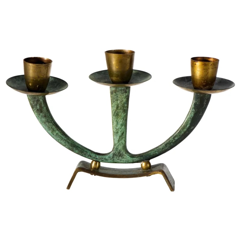 Scandinavian Modern Bronze Verdigris Candelabra, 1940s-1950s — decorative_object — resale