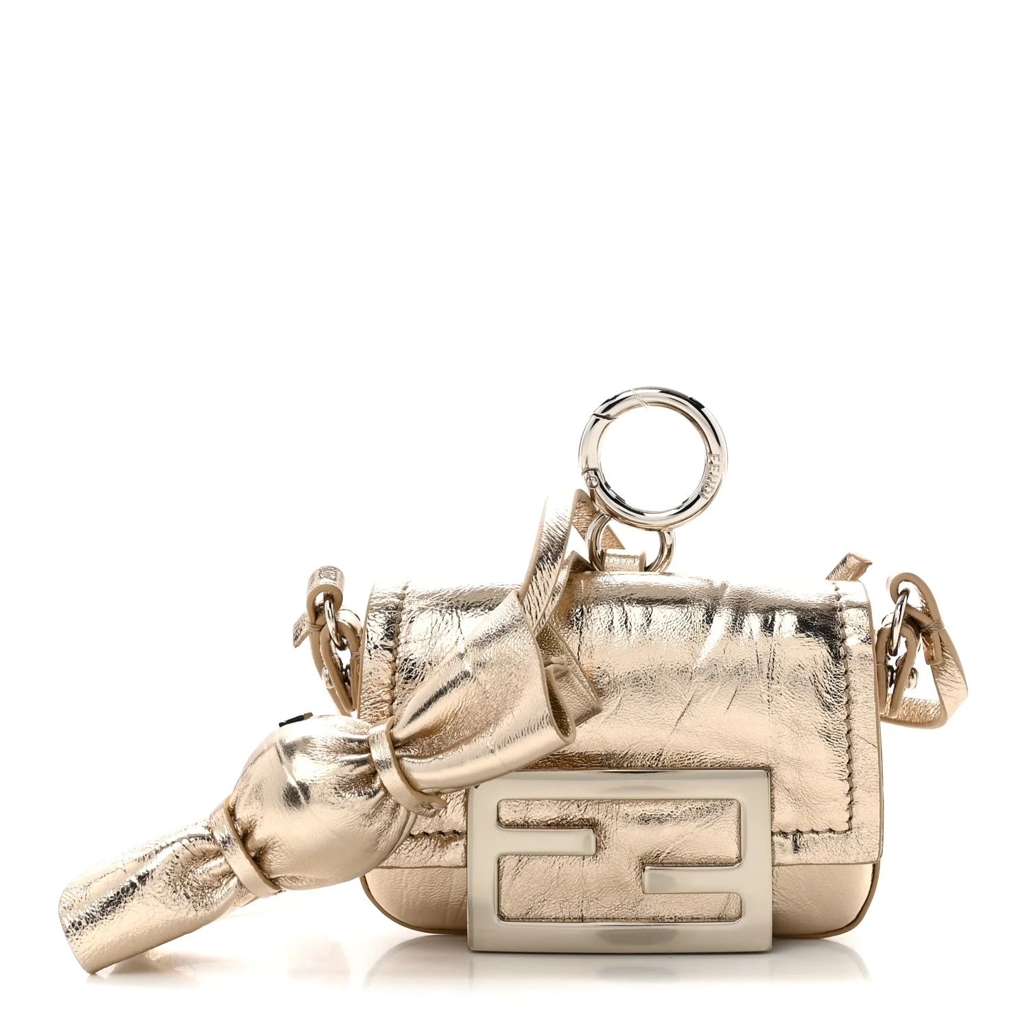 Fendi — Metallic Nano Maxi Buckle Baguette Charm Rose Gold — Handbag — resale