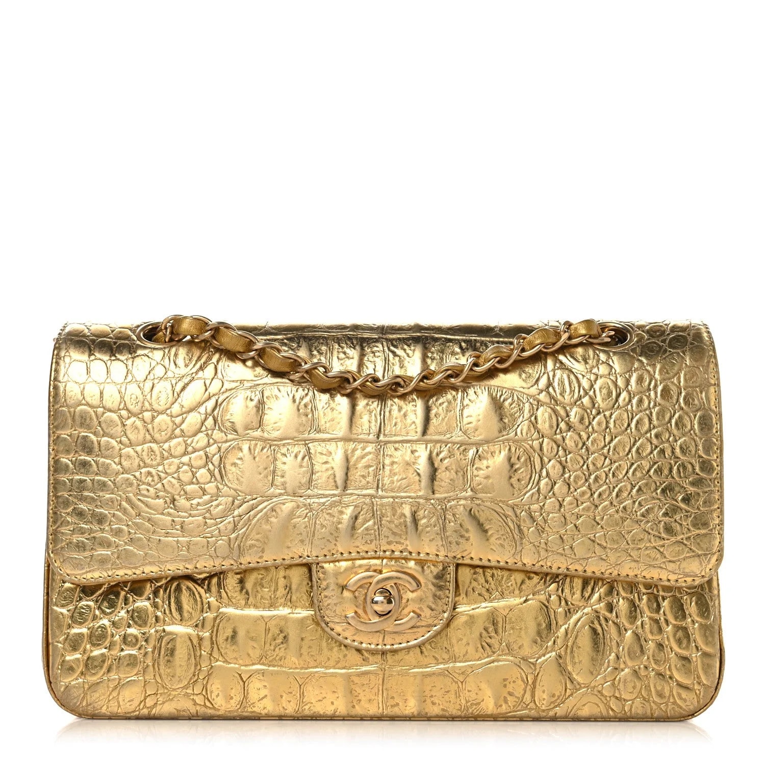 Chanel — Metallic Embossed Cocodile Medium Double Flap — Handbag — resale