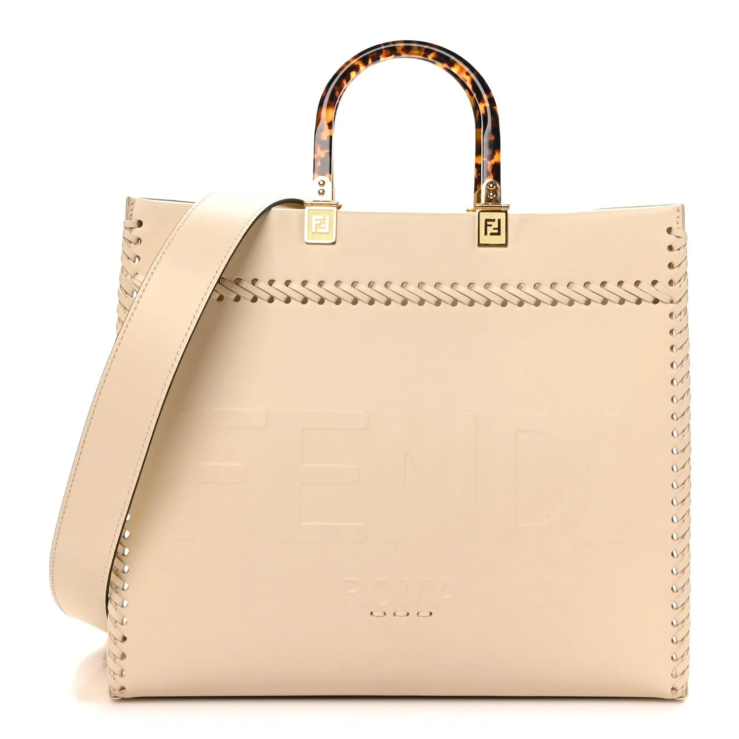 Fendi — Vitello King Ceylon Plexiglass Woven Logo Debossed Medium Fendi Sunshine Shopper Ice — Handbag — resale