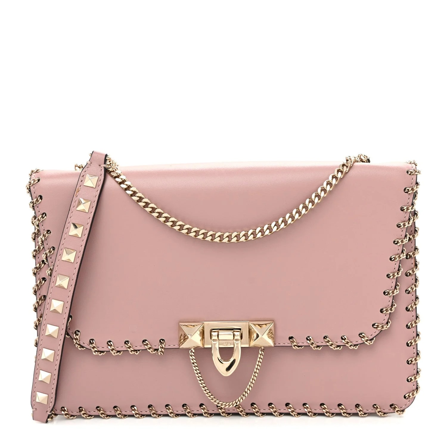 Valentino Garavani — Vitello Groumette Small Rockstud Demilune Lipstick — Handbag — resale