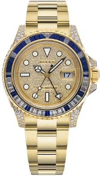 Worldofluxuryus — Rolex GMT Master II Saru Factory 18K Yellow Gold & Diamonds & Sapphires — Watch — resale