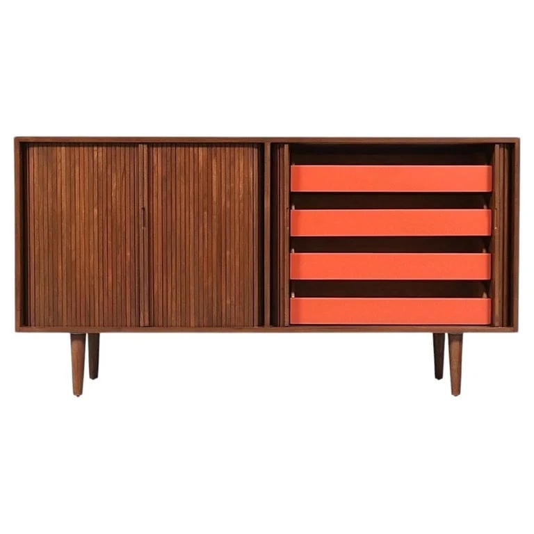 Glenn of California, Milo Baughman — Milo Baughman Double-Tambour Door Credenza W/ Drawers for Glenn of CA — Furniture — resale