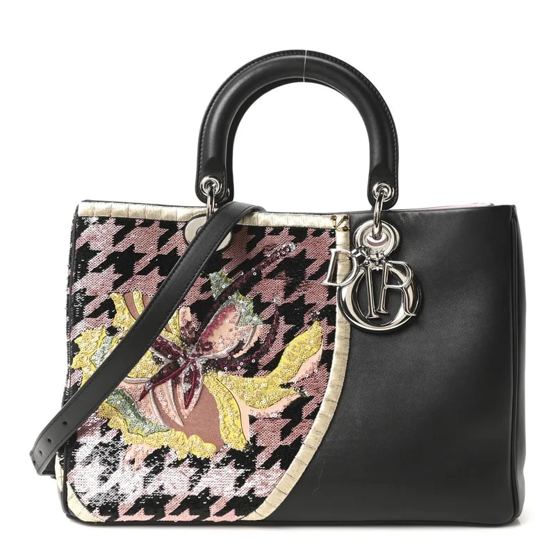 Dior — Smooth Sequin Houndstooth Embroidered Medium Diorissimo — Handbag — resale