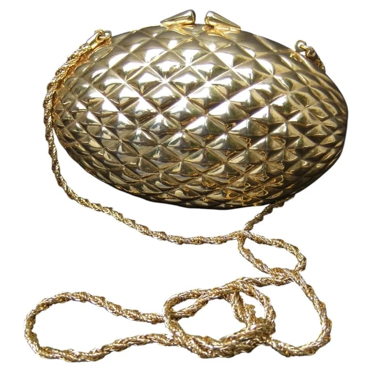 Adolfo at Saks Fifth Avenue, Saks Fifth Avenue — Saks Fifth Avenue Italian Gilt Metal Minaudiere' Evening Bag C 1980 — Designer Shoe — resale