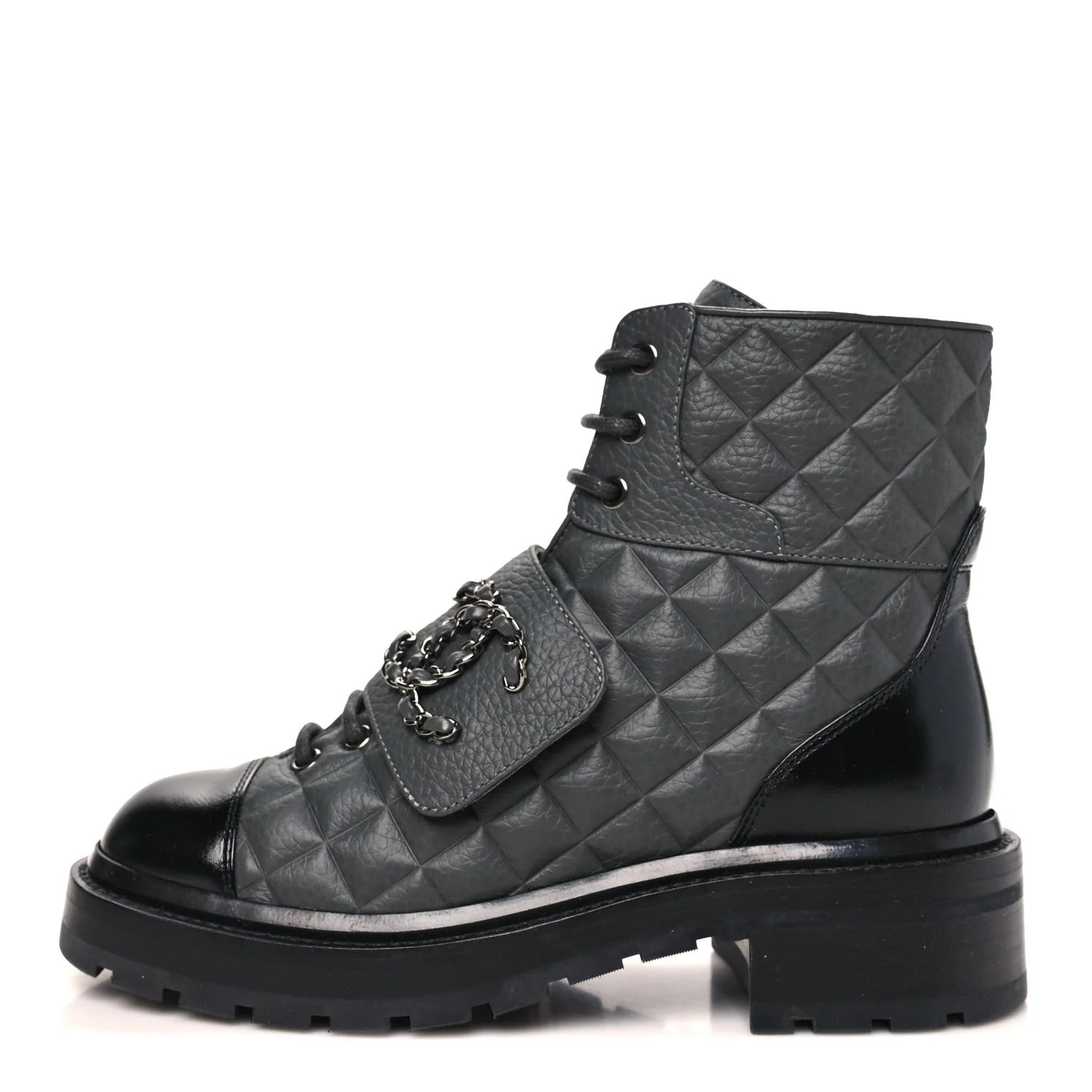 Chanel — Shiny Lace Up Combat 36 Dark — Designer Shoe — resale
